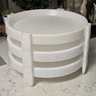 3 Tupperware Vtg Divide-o-Rack #511 White Stackable Pie Cake Cooling USA MINT