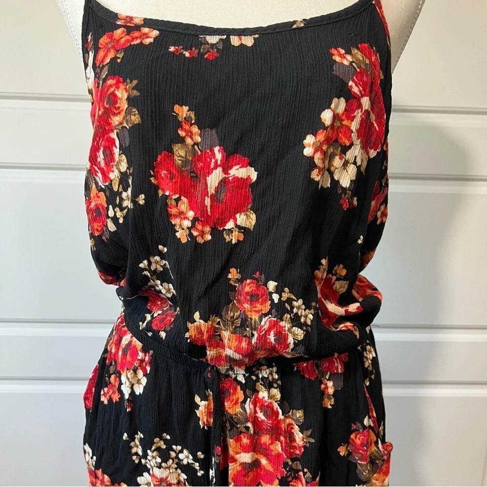 Ambiance Floral Romper Black Red Sleeveless Summer Jumpsuit Beach Casual Large - Image 2 of 4