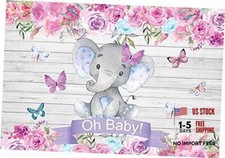 Vinyl 7x5ft Baby Shower Backdrop for Photography Cute Elephant Flowers