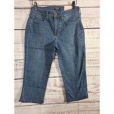 NYDJ Curves 360 Slim Straight Capri Womens 4P Petite Blue Denim stretch Mid Rise