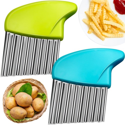 2PCS Crinkle Cutter Stainless Steel Crinkle Chopper French Fry Slicer Wavy Po...