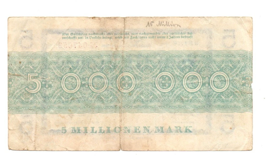 5  000 000  MARK  VG  BANKNOTE  FROM  GERMANY/DRESDEN   1923 - Image 2 of 2