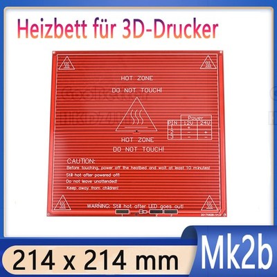 MK2B Heizbett 214 x 214 mm (Rot) 3D-Drucker 12V / 24V - Heizplatte - RepRap