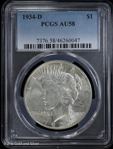 1934-D $1 Peace Silver Dollar PCGS AU 58
