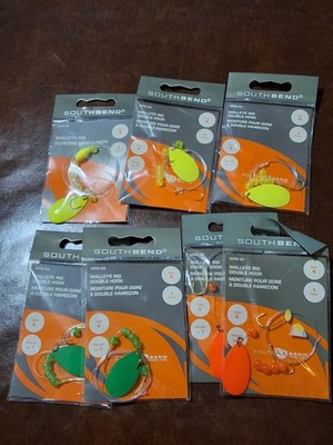 7 SOUTHBEND WALLEYE RIG DOUBLE HOOK SIZE 4 CHARTREUSE, FLOURESCENT ORANGE NEW