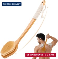 Bamboo Back Scrubber for Shower with Curved Long Handle - Stiff Natural Boar Bri