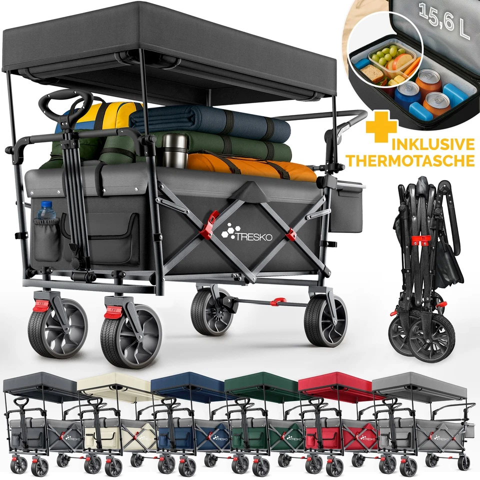 TRESKO® Bollerwagen Faltbar mit Dach Handwagen Kinder Transportwagen Strand XXL