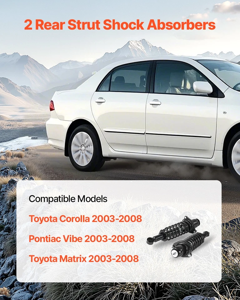 VEVOR Rear Shock Absorber Strut Assembly 2Pcs Fit 2003-2008 Toyota Corolla Foto 2 de 4