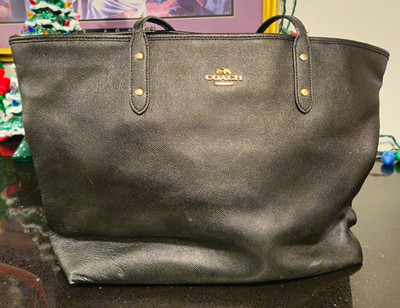 Coach Large City Zip Tote Black Crossgrain Leather F11926 Purse Dust Bag