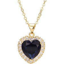 Glamouröse Titanic Halskette - Blauer Rubin Herz-Anhänger mit Zirkonia-Strass