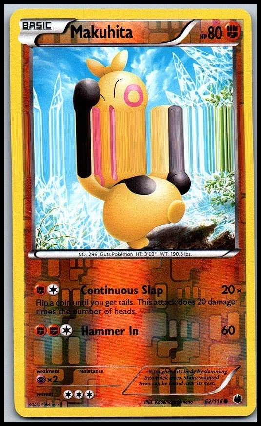 Makuhita 62/116 Common Plasma Freeze Pokemon Reverse Holo Lightly Played
