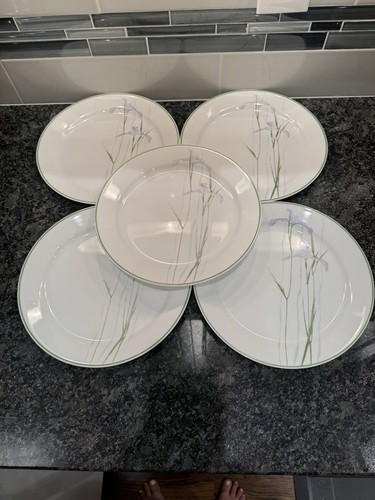 5 Vintage Corelle "Shadow Iris" 10" Dinner Plates Set, USED, White