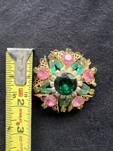 Brooch 5 color faceted, Pink, Clear, Three different Shades of Green, - Picture 3 of 5