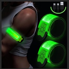 High Visibility Reflective Arm Bands for Running - 2 Pack Adjustable LED Gear