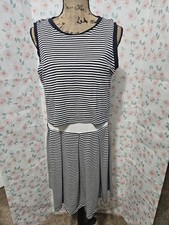 GAP, WOMEN'S NAVY/WHITE COTTON BL SLEEVLESS 2PC STRIPED DRESS, SIZE L