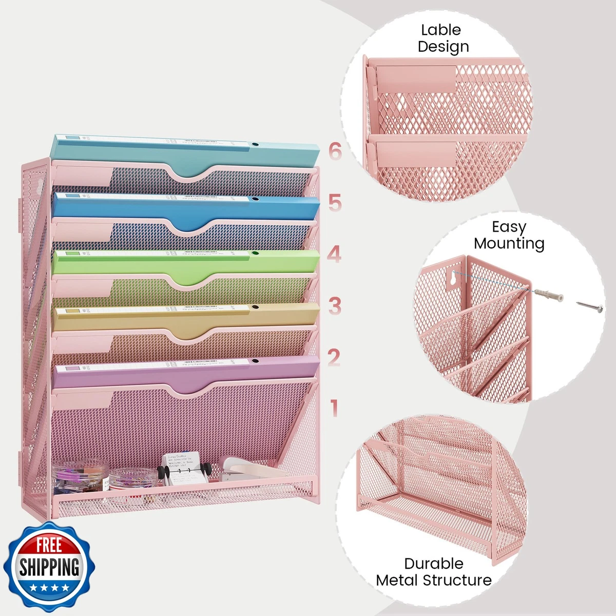 J JACKCUBE DESIGN White Wood Nail Polish Organizer with 6 Tier Shelves 100 Bottles Wall Mount Display Rack Makeup Essential Oil Bottles Holder Storage for Nail Salon Bedroom Dress Room