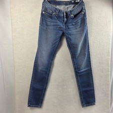 Miss Me Women's Blue Denim Jeans Size 26 Skinny Mid-Rise Embellished Pockets 554