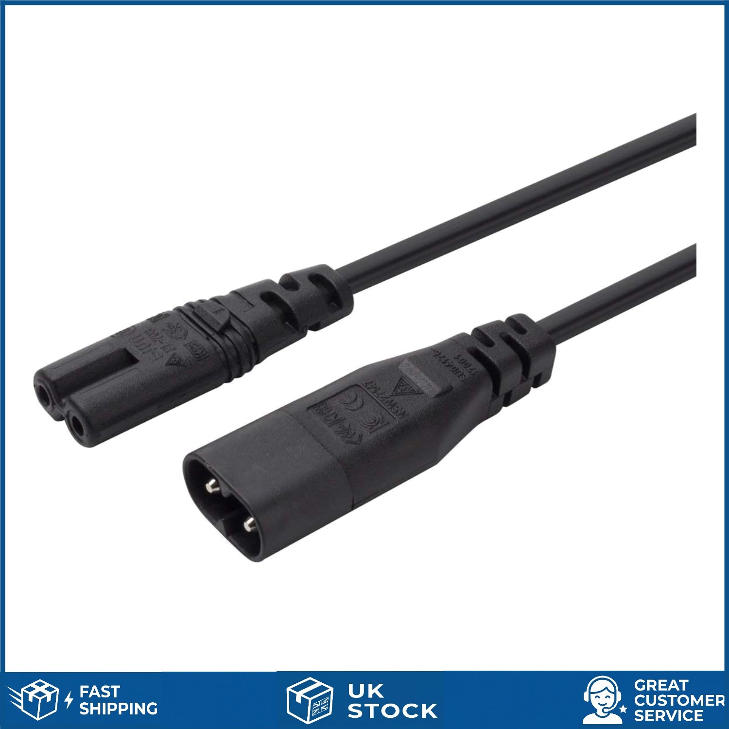 Durable IEC 320 C8 to C7 Male to Female Extension Power Supply Cable 3m