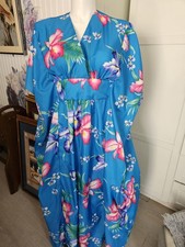 Vintage Royal Creations Blue Floral Hawaiian Caftan Muumuu Dress -OSFM Unworn