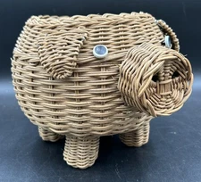 Pig Basket Wicker Flower Plant Holder 9inch Vintage Good Condition