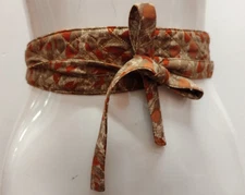 Vintage Gold Thread Quilted Sash Belt Chestnuts Brown Fall Leaf 26 S High Waist