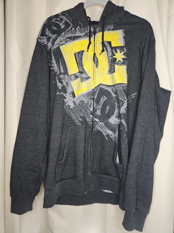 Винтажный Y2K DC туфли молнии толстовка с капюшоном мужской размер XL логотип серый скейтбординга гранж 00s - Изображение 2 из 4