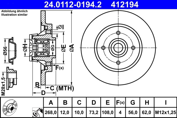 2Er Set Bremsscheiben ATE 24.0112-0194.2 CitroËN 4249 45 4249 46-image