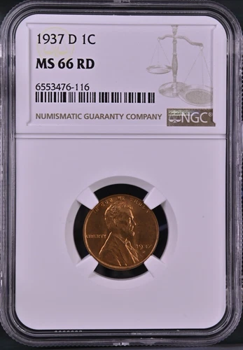 1937-D 1C RD Lincoln Wheat One Cent NGC MS66RD  6553476-116