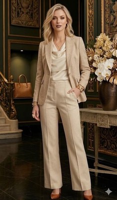 VERONICA BEARD Light Beige Pleated Front Wide-Leg Pants Size US 8