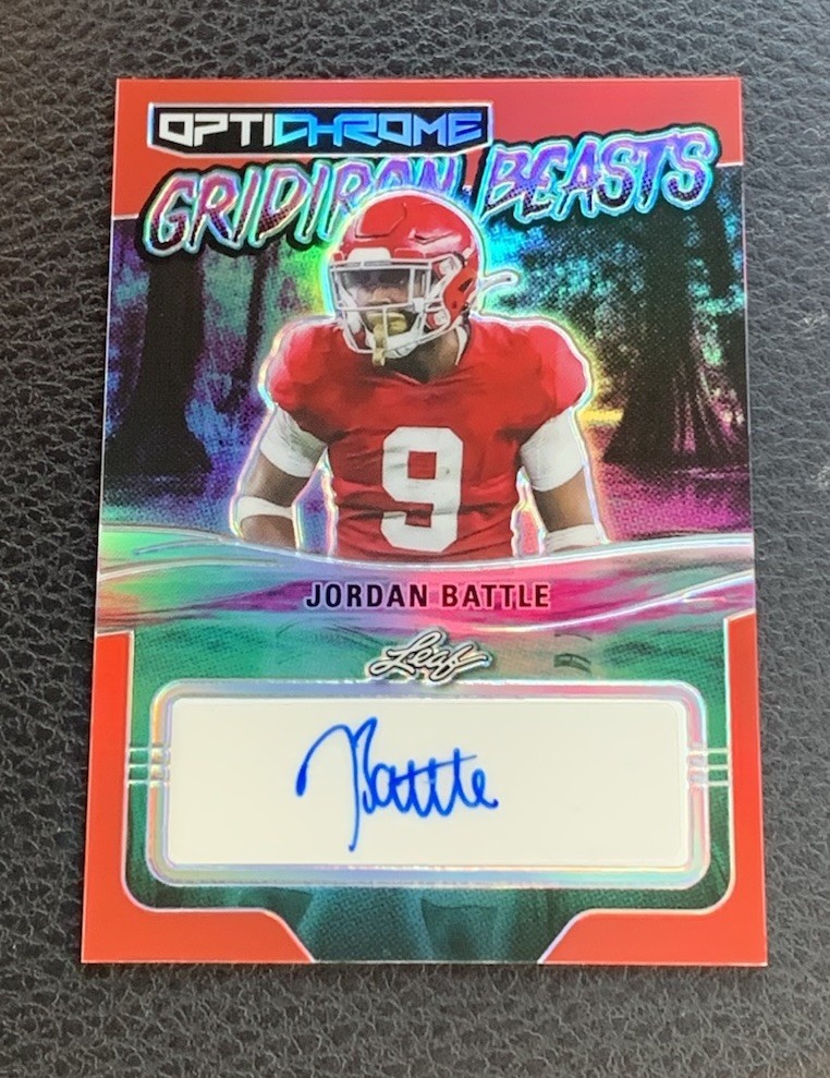 2023 Leaf Eclectic Optichrome Jordan Battle Gridiron Beasts RED AUTO RC 9/9