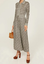 Tory Burch Ditsy Floral Silk Blend Shirtdress Brown Ivory Size 2 Retail $698