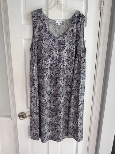 J. Jill Sleeveless Lightweight Dress Sz 3X Blue White Paisley Pockets Boho