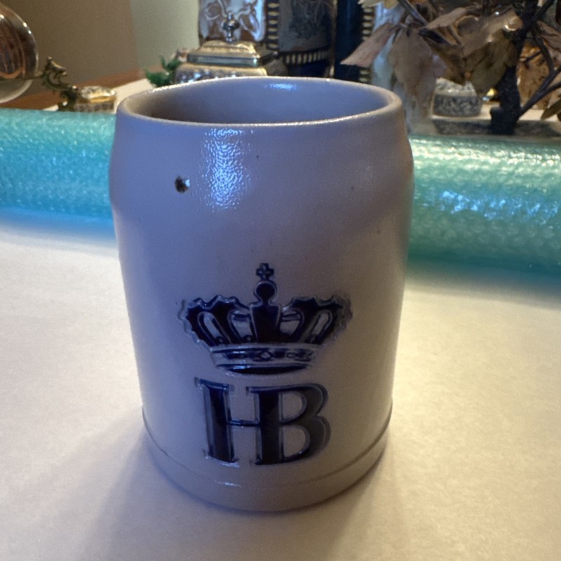 HB Hofbrauhaus 4” German Beer Mug Stein Cup Salt Glaze Cobalt Stoneware .25L