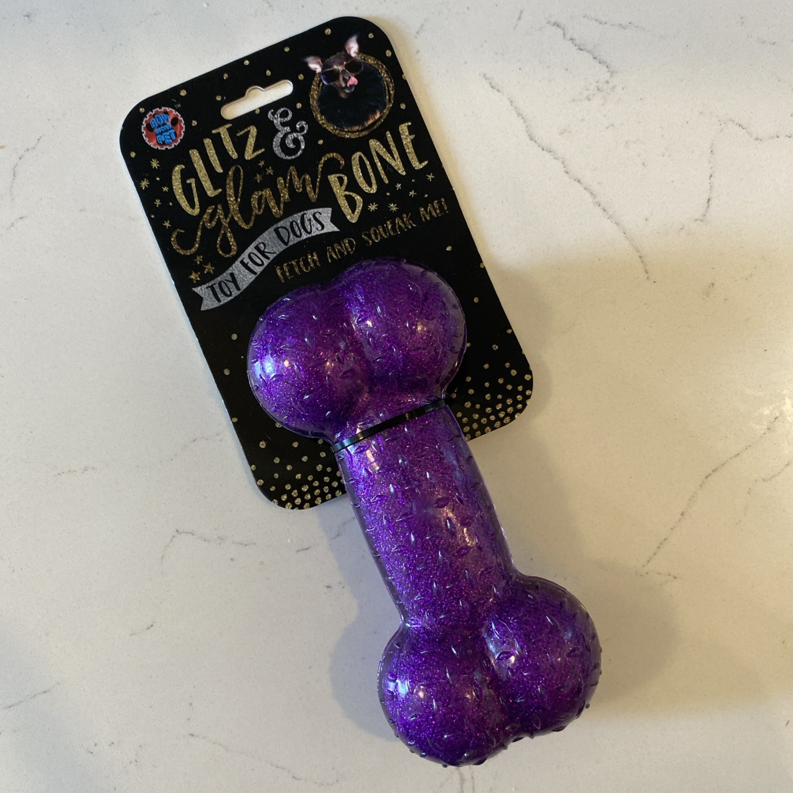 Glitz & Glam Squeaks Pet Dog Chew Toy Bone Fetch Squeaker Pu