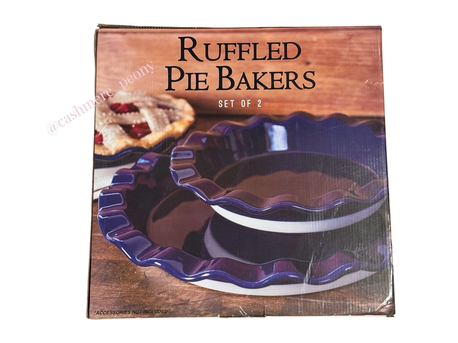 NIB Baum Brothers Set of 2 Stoneware Ruffled Pie Bakers 10 1/2" & 14" Diameter