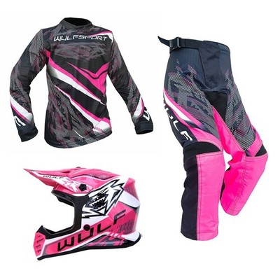 Kids MX Wulfsport 2026 WARHAMMER Motocross Shirt, Trouser & Helmet Pink Set #3