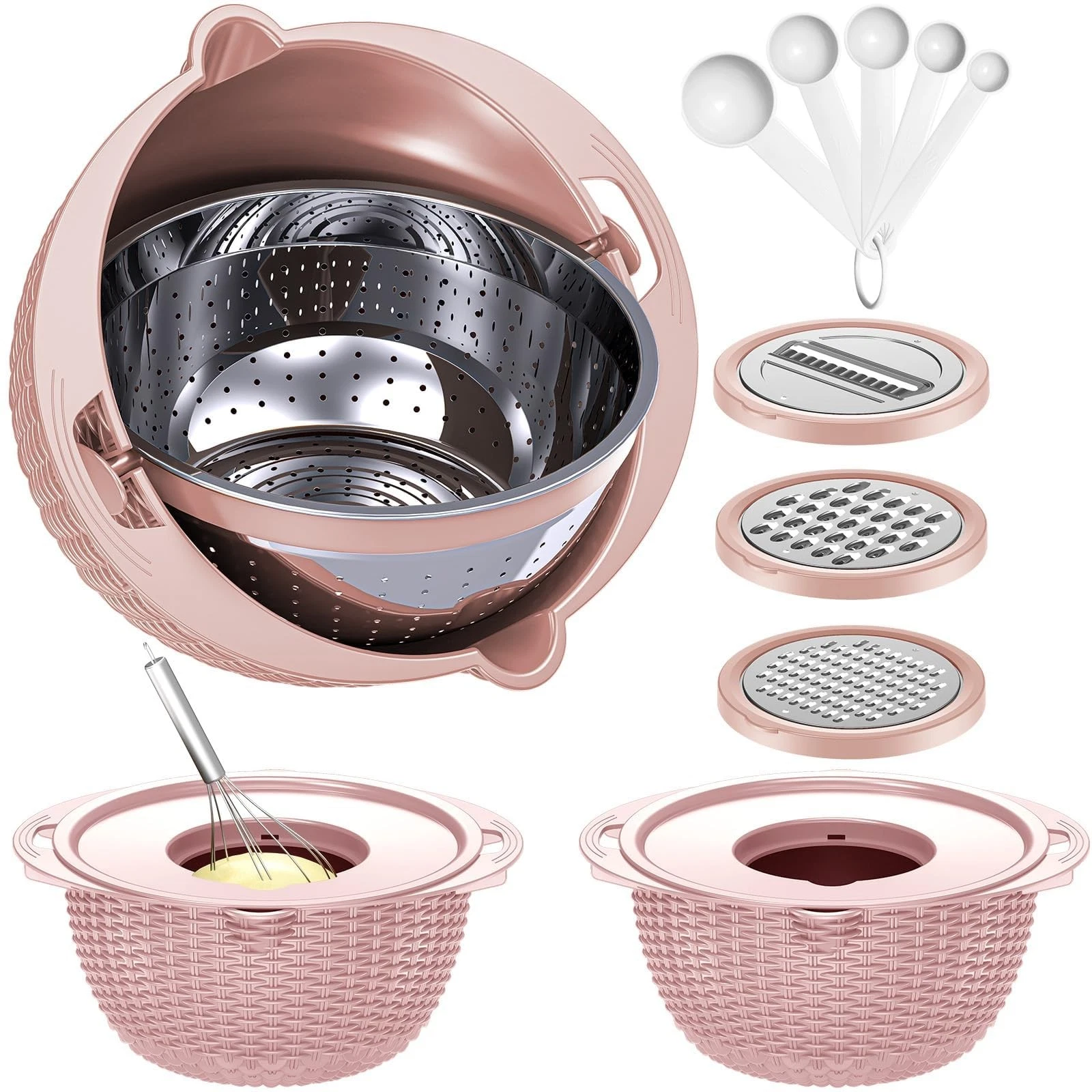 4-1 Colander with Bowl & Spoons Set - Food Strainer with New Upgraded Graters...