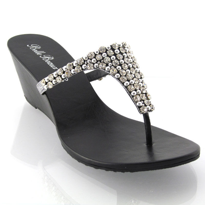 Sandalias mujer con tacón de cuña punta de diamante poste brillantes y elegantes de fiesta talla 3-8 | eBay