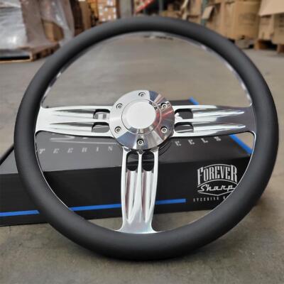 14 In Double Barrel Black Billet Steering Wheel with Horn - 6 Hole C10 Camaro