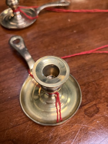 Vintage Miniature Brass Chamberstick Candle Holders W/Wall Hangers-2”x1.75”-2 - Picture 3 of 7