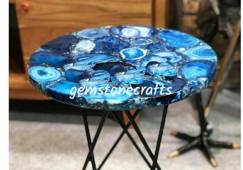 Mesa de centro de ágata azul consola mesa auxiliar ágata mesa auxiliar decoración 12"x12" Foto 2 de 4