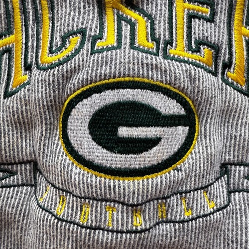 Vtg Green Bay Packers NFL Big Logo Graphic Mens M Striped Crewneck Sweatshirt - Picture 4 of 16
