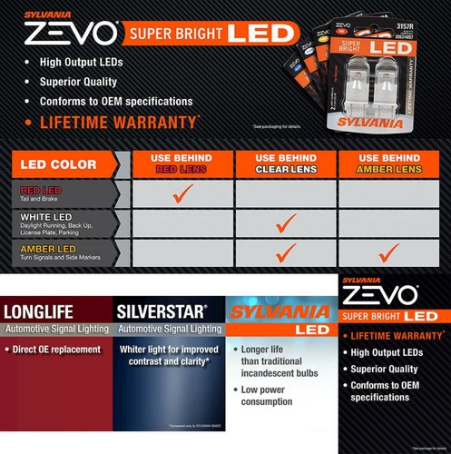 Sylvania ZEVO LED Light 3157C White 6000K Two Bulb Back Up Reverse Upgrade Lamp - Picture 9 of 12