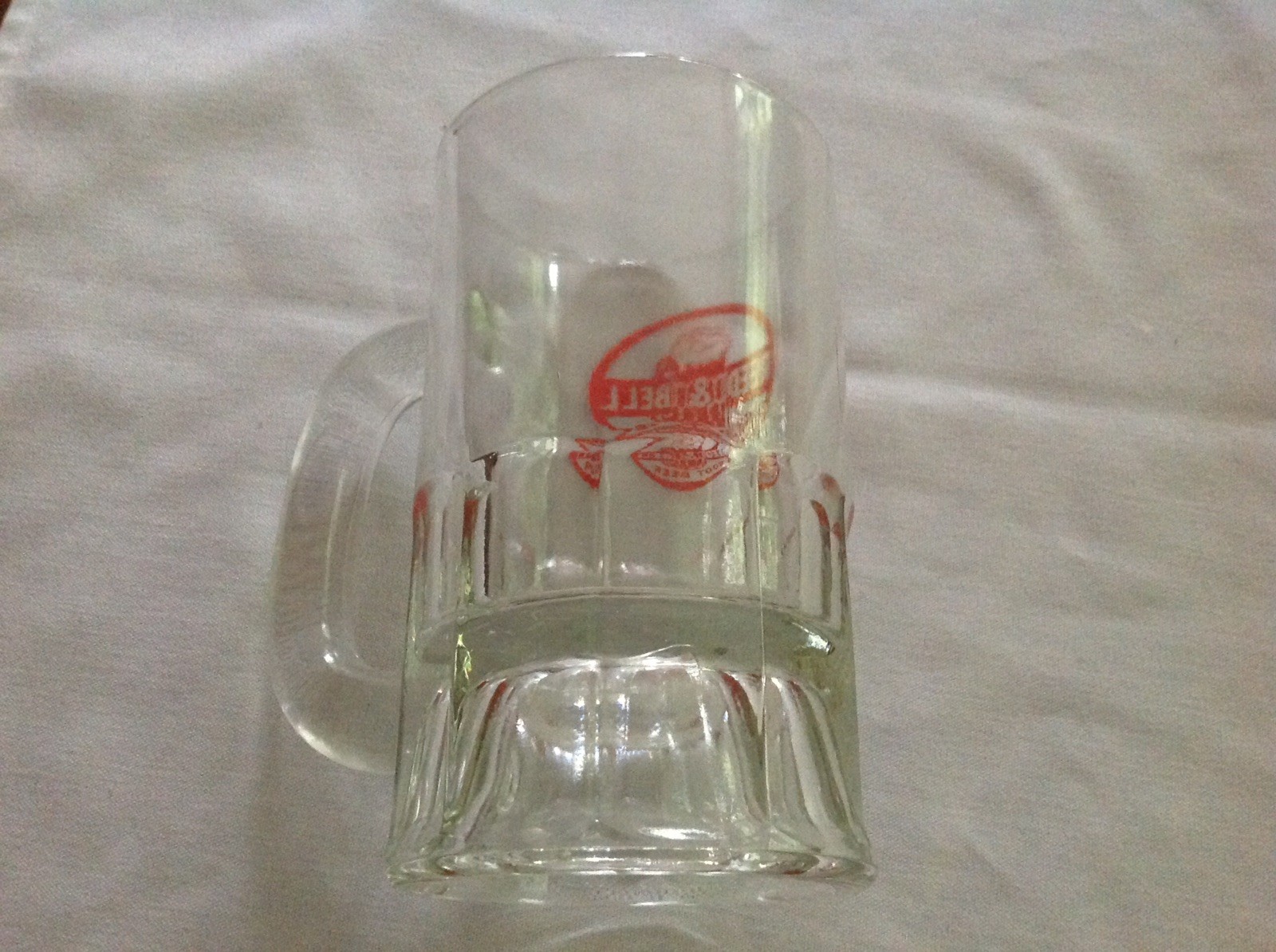 VINTAGE REED & BELL ROOT BEER SODA RED ONE SIDE LOGO HEAVY GLASS MUG 5.