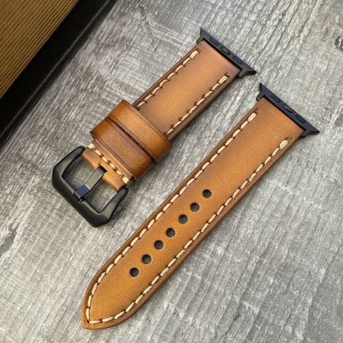 Für Apple Watch Serie 8 7 6 5 44 mm 45 mm Fadd Orange Leder iWatch Armband Band - Bild 5 von 10