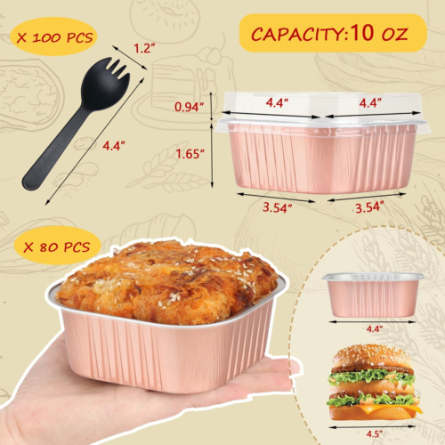10Oz/80Pack Mini Cake Tins with Lids, 4”X4” Mini Foil Pans Disposable Brownie Ba - Picture 2 of 7