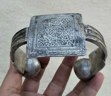 Rare Antique Color Silver African Tuareg Anklet Bracelet Tribal Carved Bangle