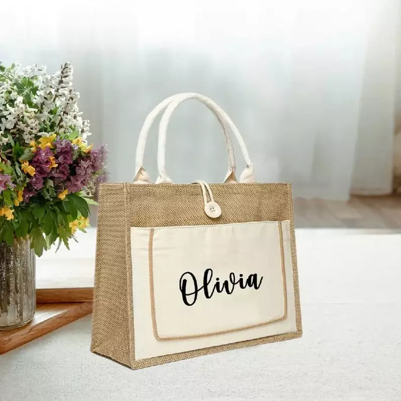 Personalized Burlap Bag Plain Button Bag Wedding Welcome Bags Gift Bags