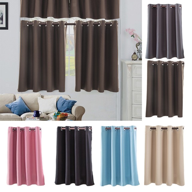 Solid Color Blackout Half Curtains Kitchen Valance Privacy Window Tiers