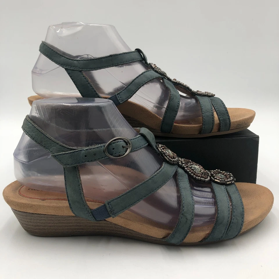 Cobb Hill Wedge Gladiator Sandals Women's Size 10 M Blue Leather Beaded jeweled Foto 4 de 4